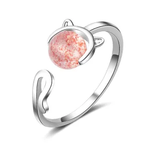 Cat Pattern Crystal Open Ring Women's All Natural Jewelry Rings