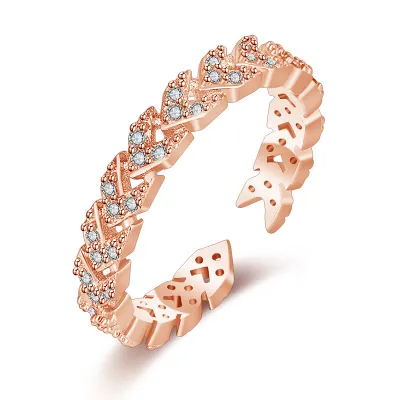 Fashion Zircon Decor Copper Metal Ring Adjustable Size