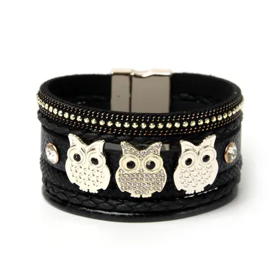 Creative Owl Pattern Geometric Magnetic Buckle Bracelet for Women