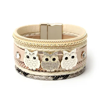 Creative Owl Pattern Geometric Magnetic Buckle Bracelet for Women