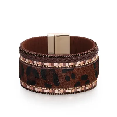 Fashion Leopard Pattern Magnetic Horse Hair Bracelet for Women