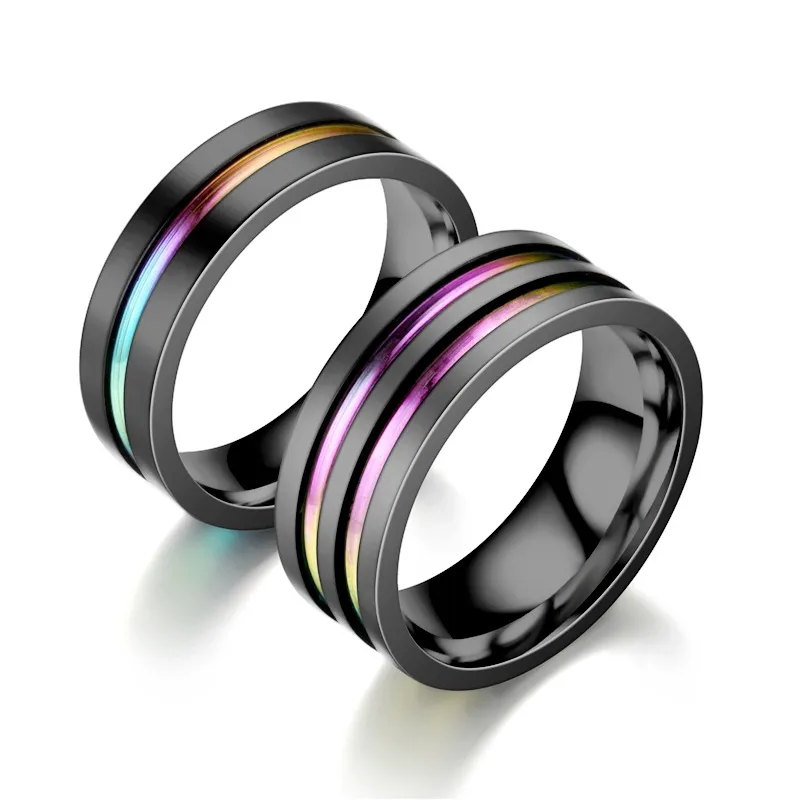 Double Color Stainless Steel Couple Ring Unisex U Shape Band
