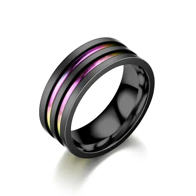 Double Color Stainless Steel Couple Ring Unisex U Shape Band