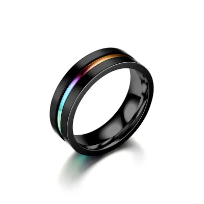 Double Color Stainless Steel Couple Ring Unisex U Shape Band