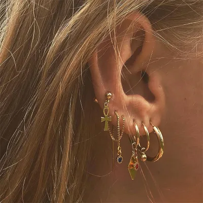 Geometric Ten Word Chain Ruby Earring Set for Women