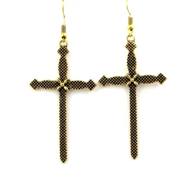 Vintage Ancient Silver Cross Earrings for Women