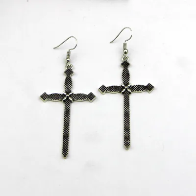Vintage Ancient Silver Cross Earrings for Women