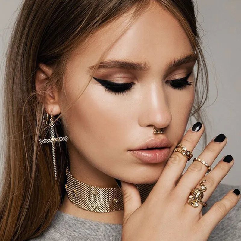 Vintage Ancient Silver Cross Earrings for Women