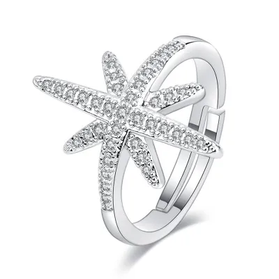Rice Word Snowflake Zircon Ring for Women