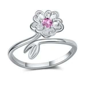 Sakura Flower Copper Gemstone Opening Ring for Women