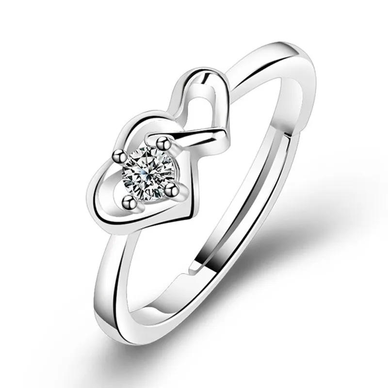 Geometric Double Heart Adjustable Ring for Women Platinum Plated Copper