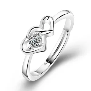 Geometric Double Heart Adjustable Ring for Women Platinum Plated Copper