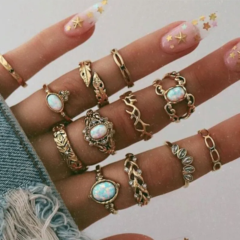 Baroque Color Diamond Joint Ring Set for Women