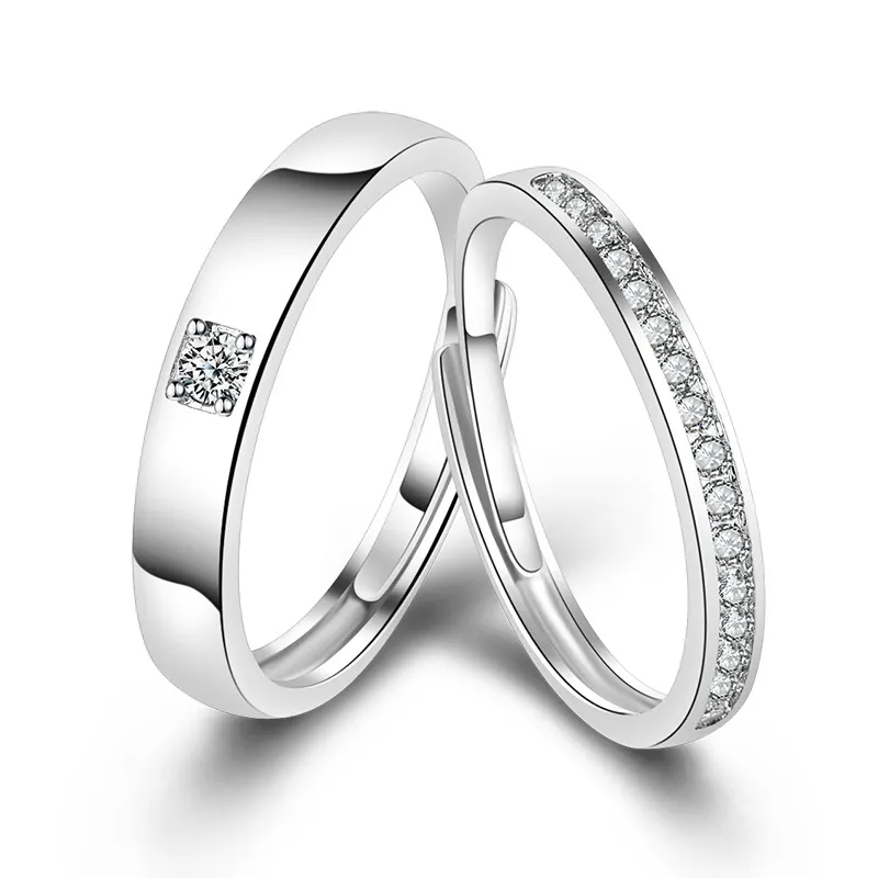 Minimalist Rhinestone Couple Opening Ring for Valentine Party