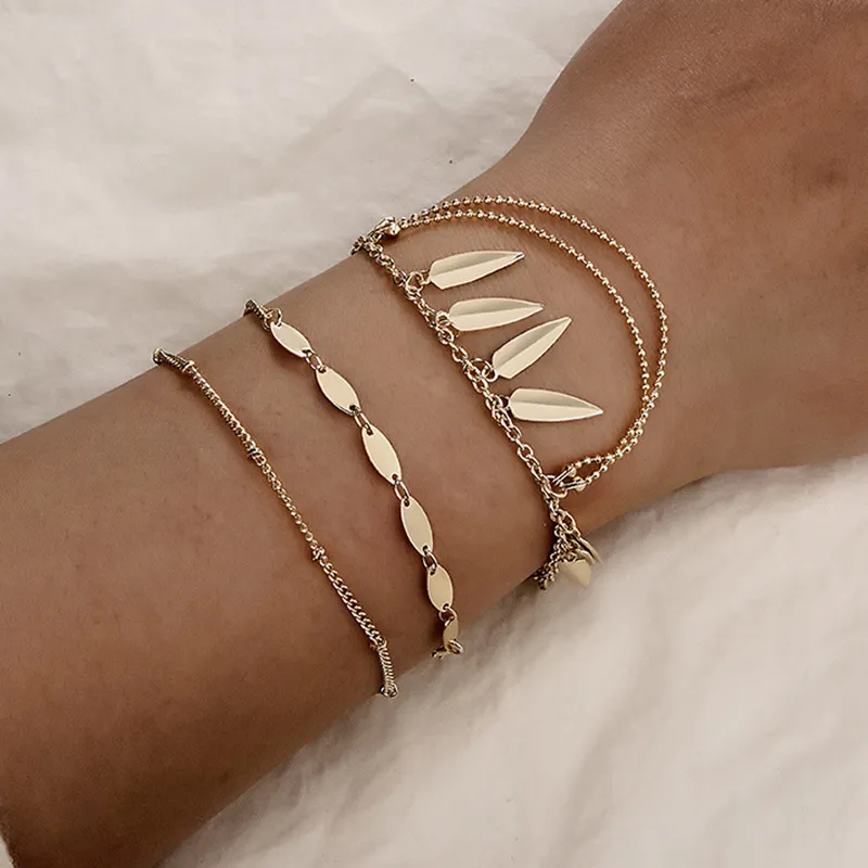 Creative Tassel Chain Leaf Decor Metal Bracelets Set for Women Fashion OL