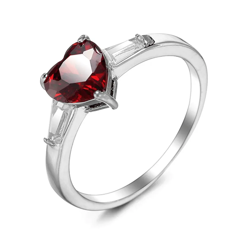 Women's Fashion Heart Shape Pomegranate Red Zircon Copper Ring