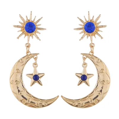 Stars Moon Sun Pattern Design Diamond Decor Dangle Earrings