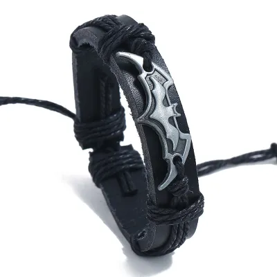 Woven PU Alloy Geometric Bat Decor Men Bracelet