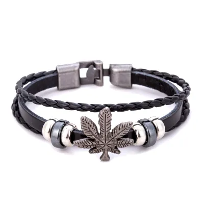 Vintage Multilayer Maple Leaf Pu Leather Bracelet For Women