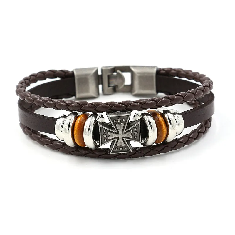 Vintage Cross PU Leather Bracelet