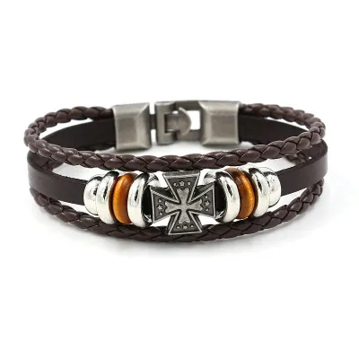Vintage Cross PU Leather Bracelet