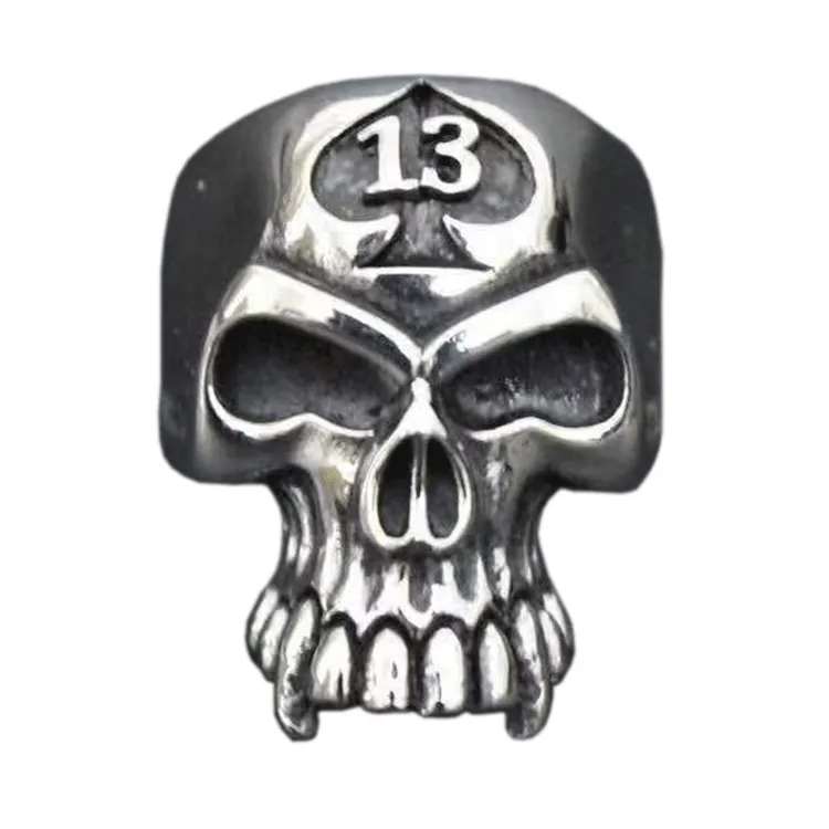 Digital 13 Number Ghost Head Skull Stainless Steel Ring