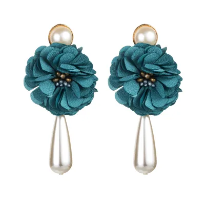Simple Cloth Art Rose Flower Pearl Earrings Women's Retro Fashion
