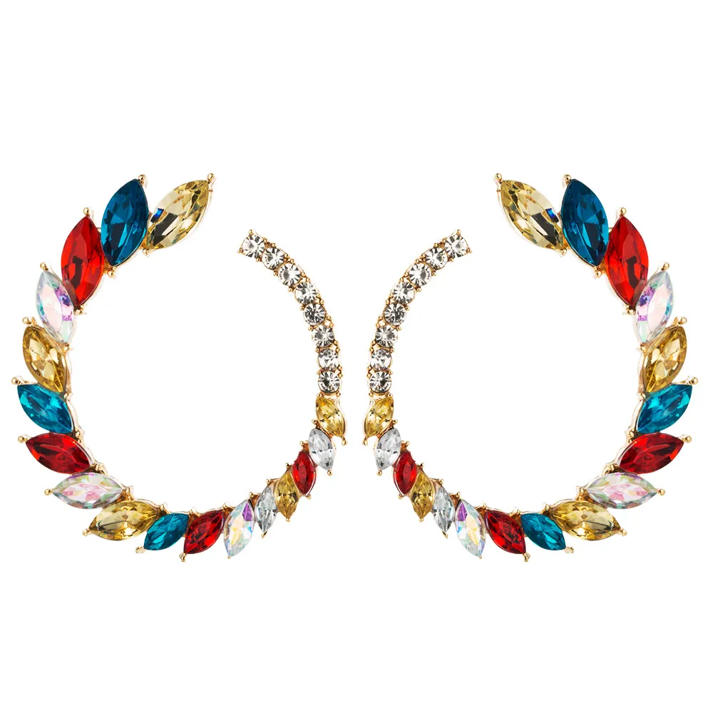Vintage C-Shape Inlaid Colorful Rhinestone Earrings for Women