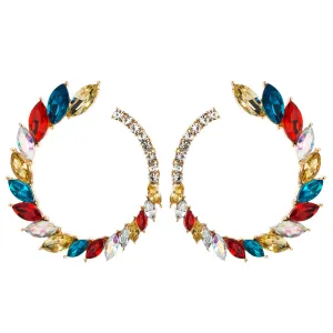 Vintage C-Shape Inlaid Colorful Rhinestone Earrings for Women
