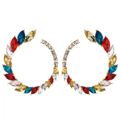 Vintage C-Shape Inlaid Colorful Rhinestone Earrings for Women