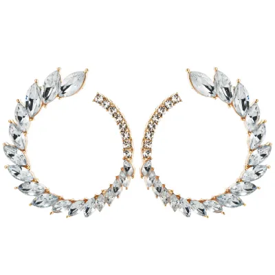 Vintage C-Shape Inlaid Colorful Rhinestone Earrings for Women