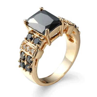 Creative Gemstone Decor Gold Plated Copper Ring for Women Simple Geometric Zircon