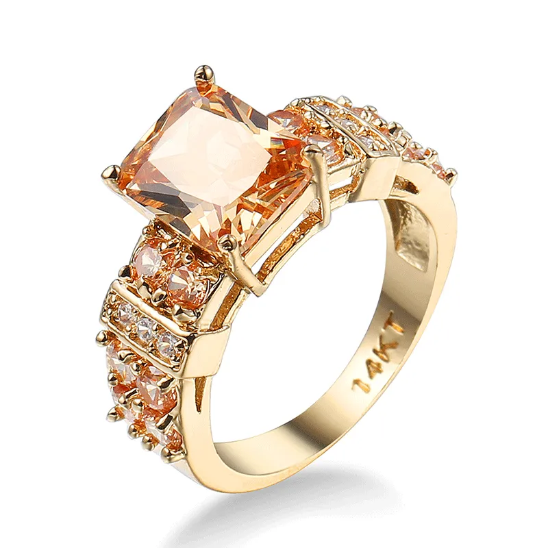 Creative Gemstone Decor Gold Plated Copper Ring for Women Simple Geometric Zircon