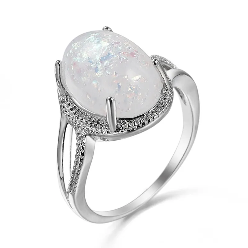 Simple Inlaid Opal Zircon Ring