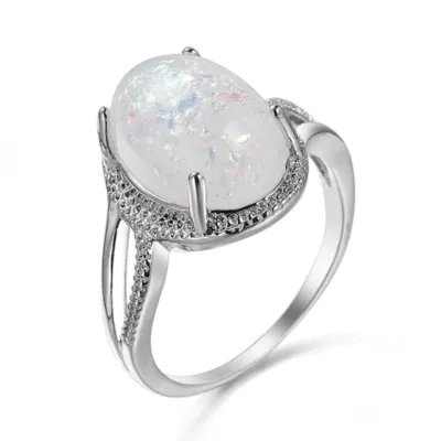 Simple Inlaid Opal Zircon Ring