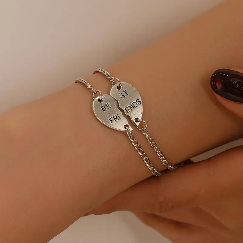 Fashion Love Heart Pattern Metal Bracelet Set Unisex