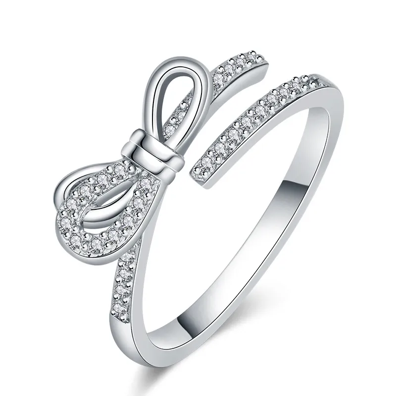 Inlaid Zircon Bowknot Open Women's Ring