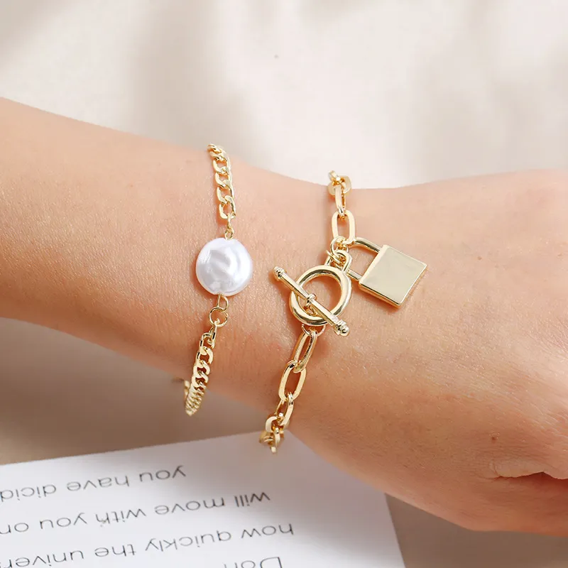 Set de Pulsera Vintage con Colgante de Cierre Decorativo de Perlas y Aleación