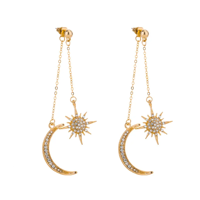 Star Moon Inlaid Drill Pendant Earrings for Women