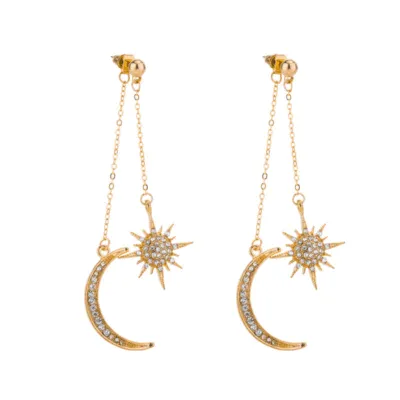 Star Moon Inlaid Drill Pendant Earrings for Women