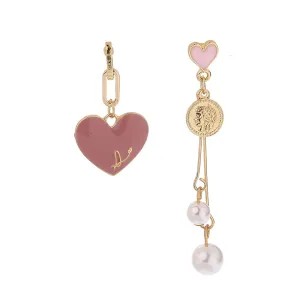 Asymmetric Peach Heart Pearl Star Earrings Geometric Simple Unisex
