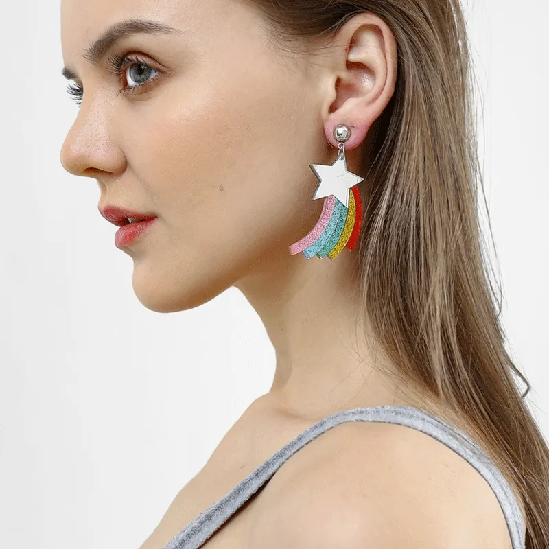 Creative Rainbow Stars Acrylic Dangle Earrings Women