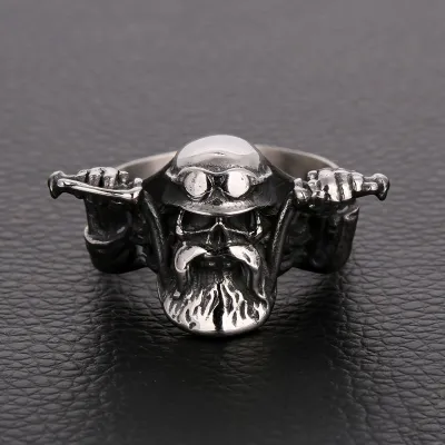 Big Beard Ghost Head Motorcycle Rider Ring Men Alloy Cartoon