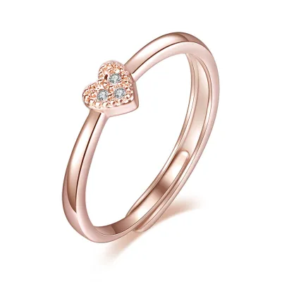 Simple Heart Zircon Decor Opening Ring for Women