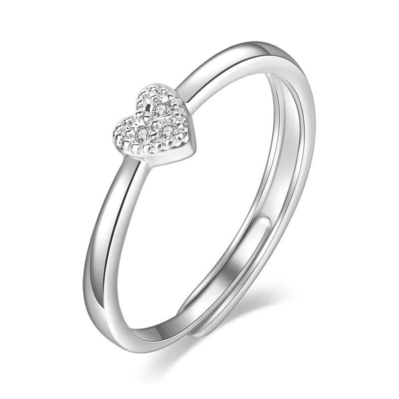 Simple Heart Zircon Decor Opening Ring for Women