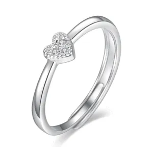 Simple Heart Zircon Decor Opening Ring for Women