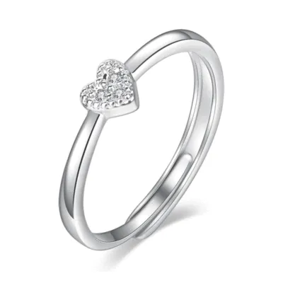 Simple Heart Zircon Decor Opening Ring for Women