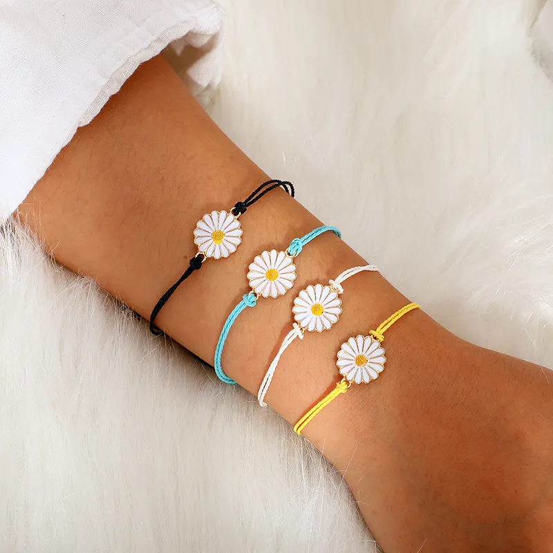 Handmade Sun Flower Woven Adjustable Bracelets Set for Women