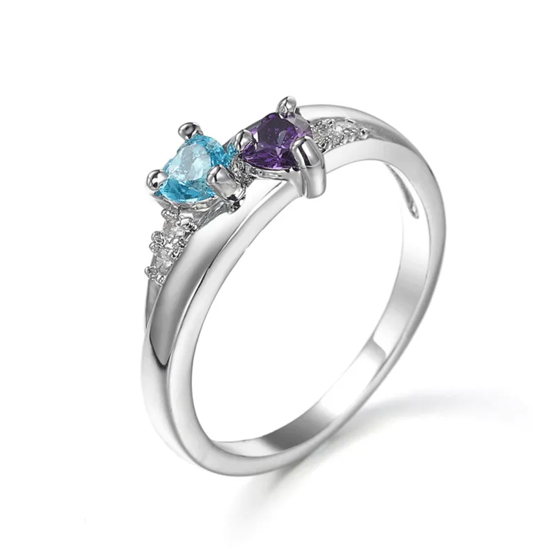 Creative Double Colored Zircon Ring Unisex Geometric Copper