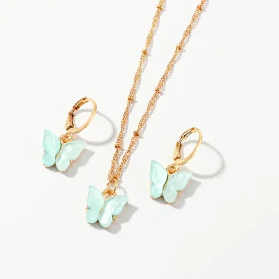 Creative Fashion Resin Butterfly Necklace Earrings Set